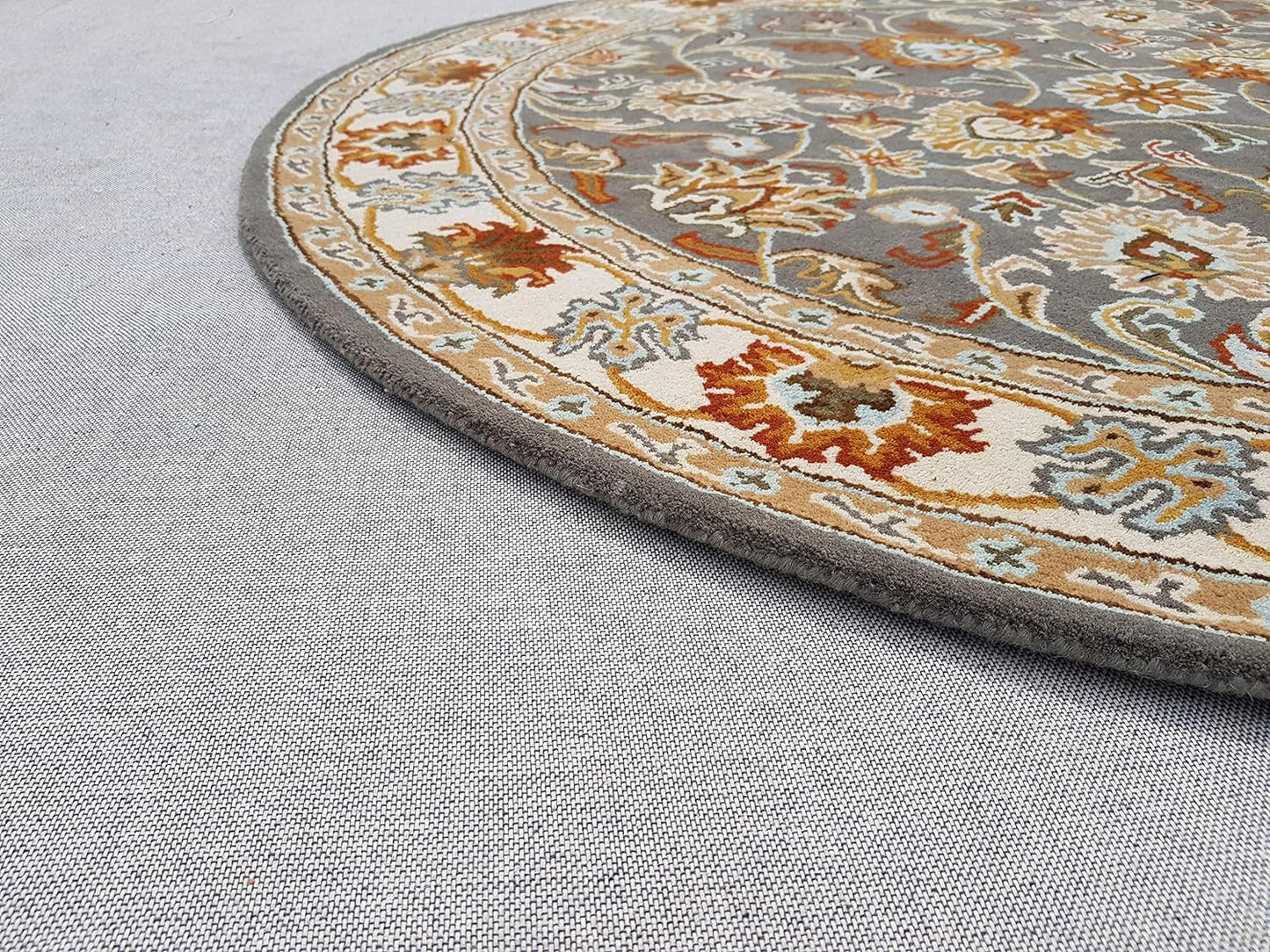 Persian Design Round Table Rug - Grey