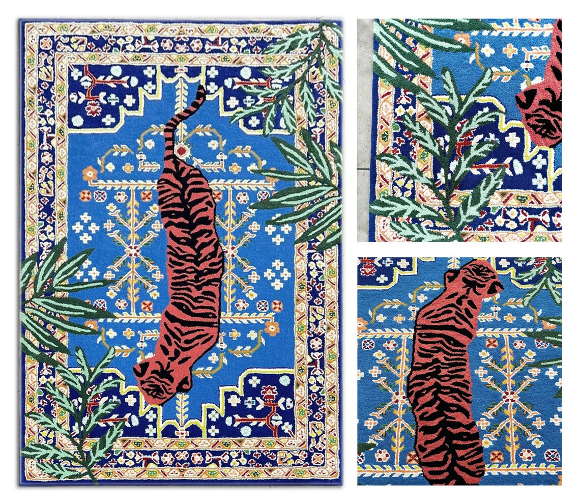 Bengal Tiger Persian Area Rug Carpet - Blue