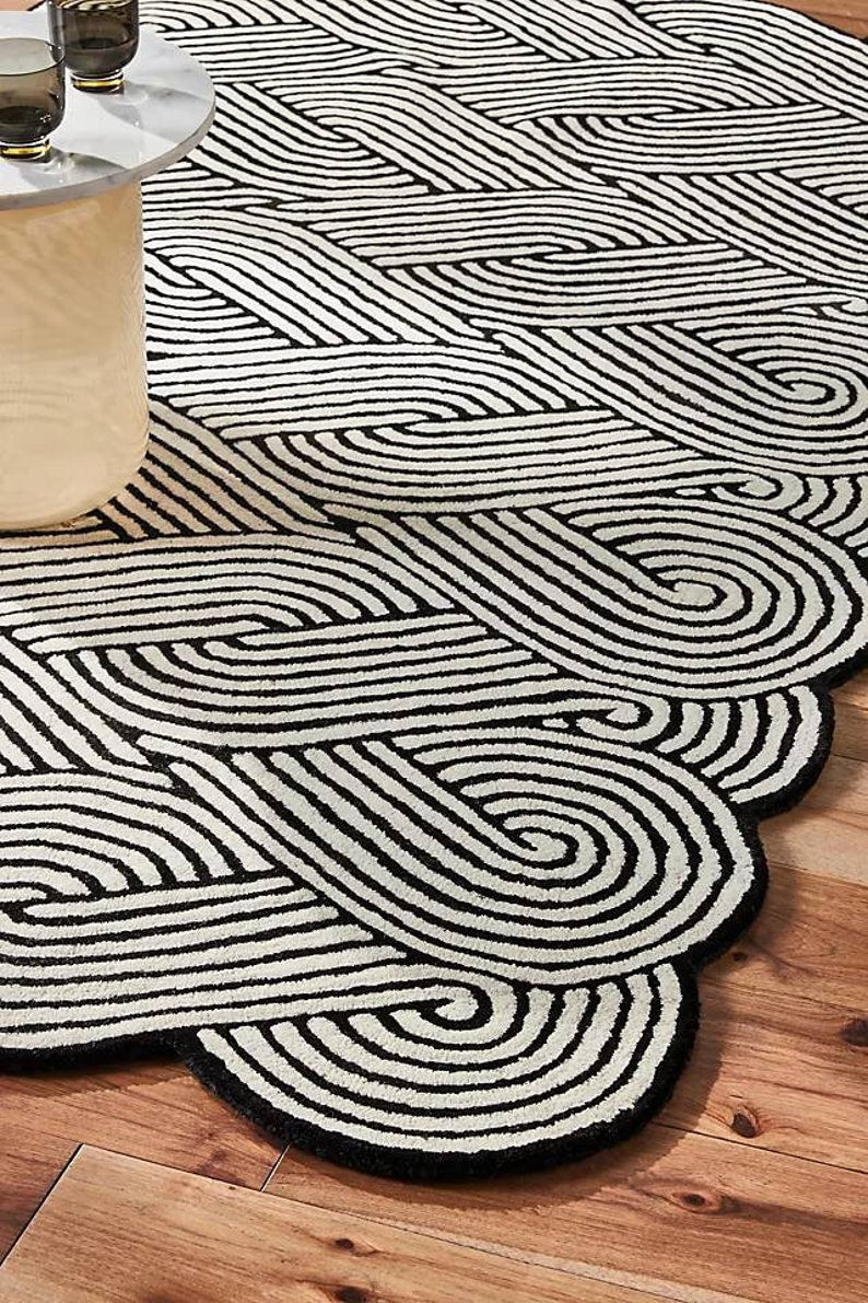 Rida Handloom Handmade Irregular Shape Modern Area Rug Carpet for Dining Room & Living Room - Grey