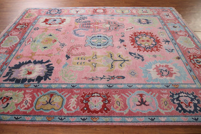 Floral Knotted Oushak Area Rug