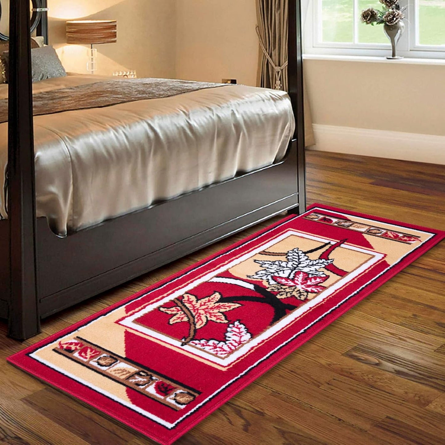 Floral Bedside Runner - Red