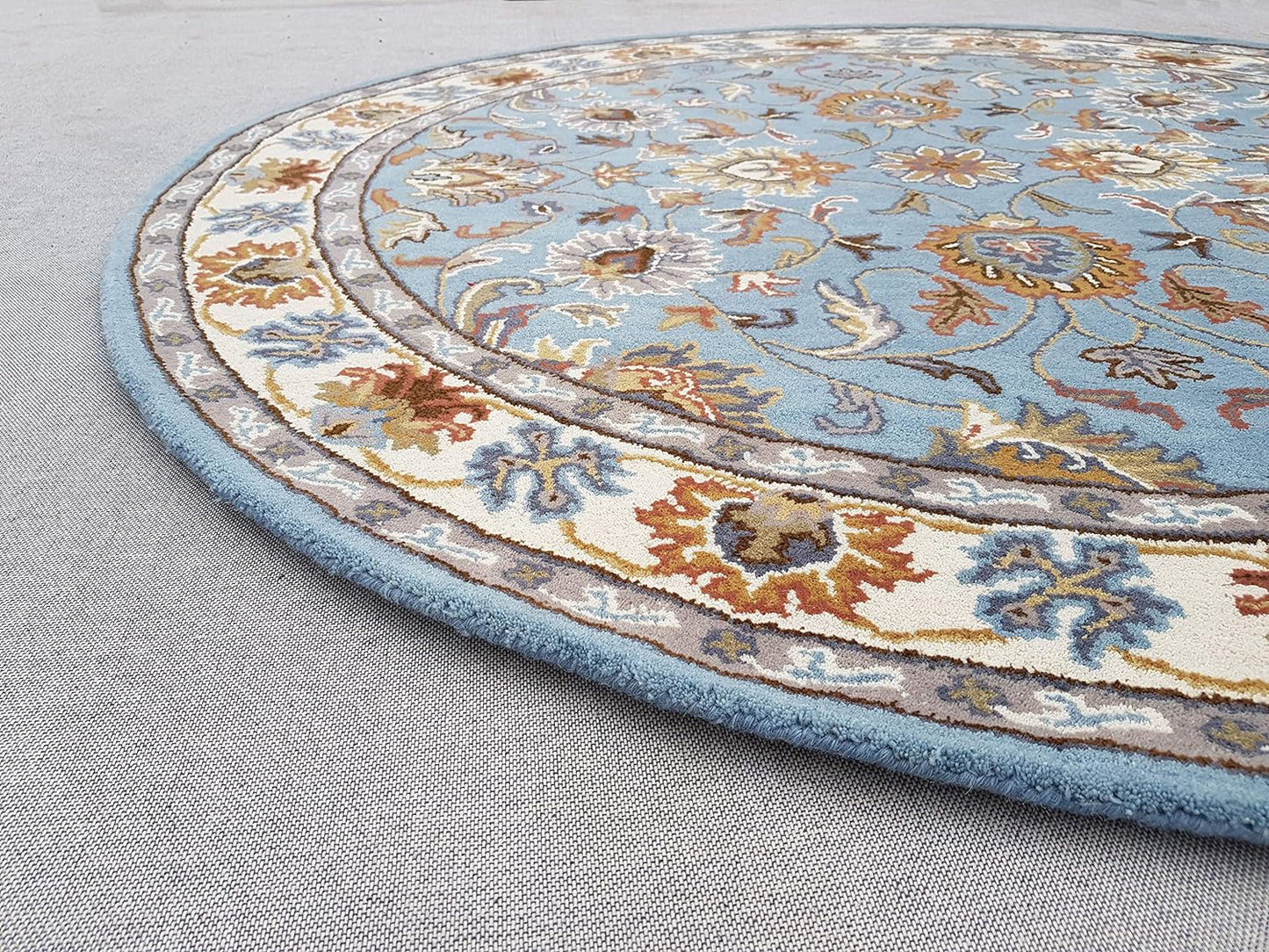 Persian Design Round Table Rug - Soft Blue