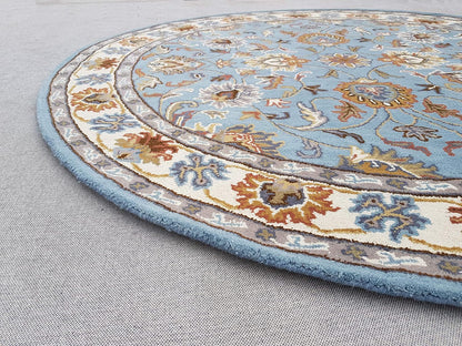 Persian Design Round Table Rug - Soft Blue