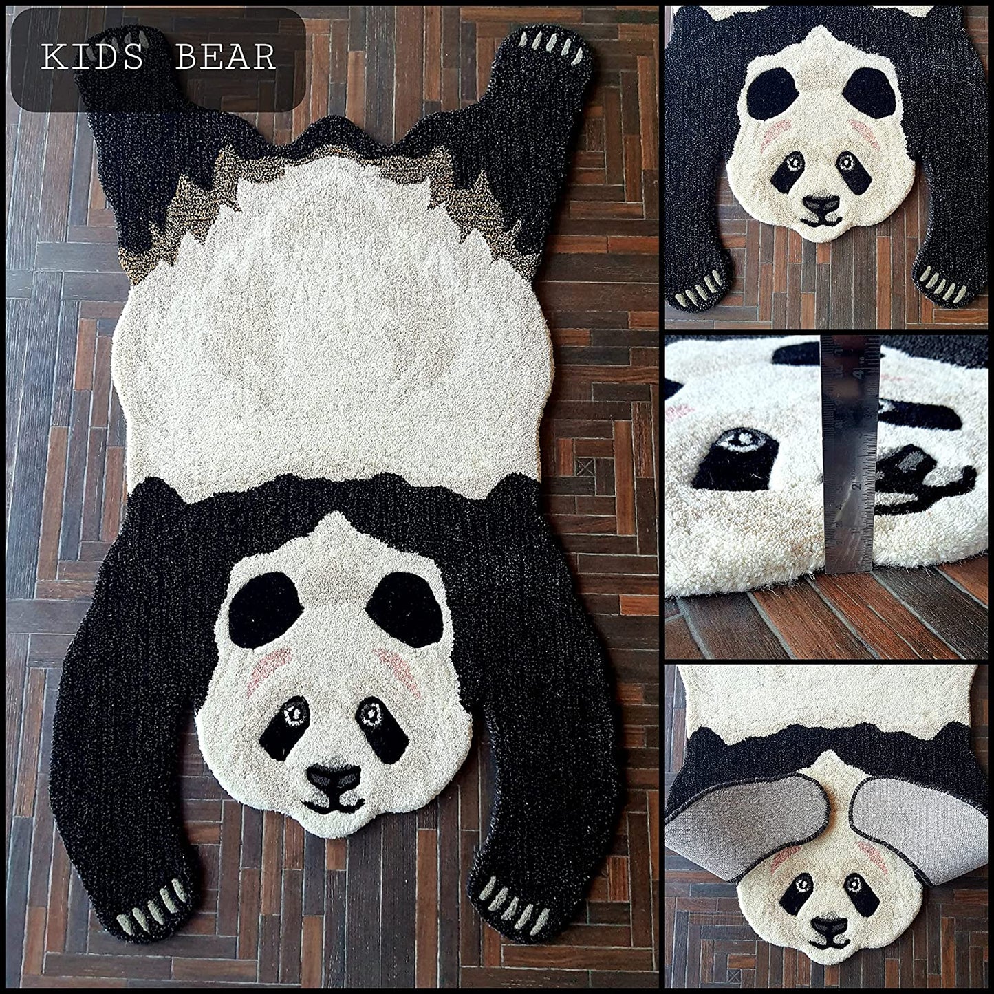 Panda Shape Hand Tufted Animal Rug - White