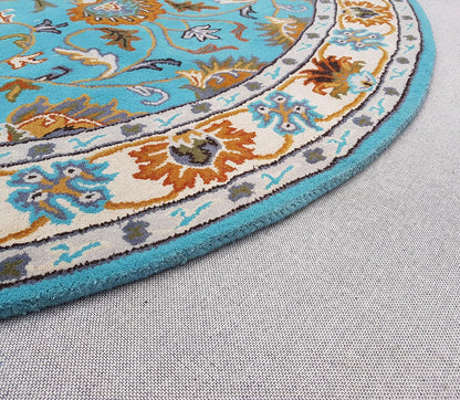 Persian Design Round Table Rug - Sky Blue