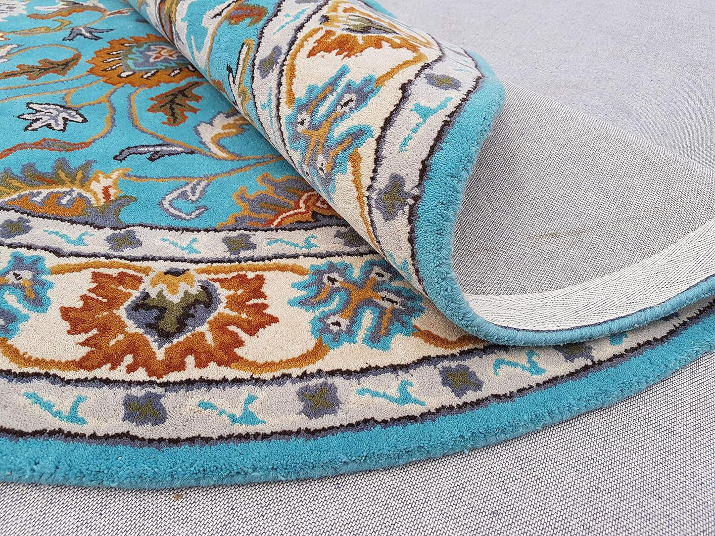 Persian Design Round Table Rug - Sky Blue