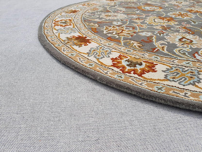 Persian Design Round Table Rug - Grey