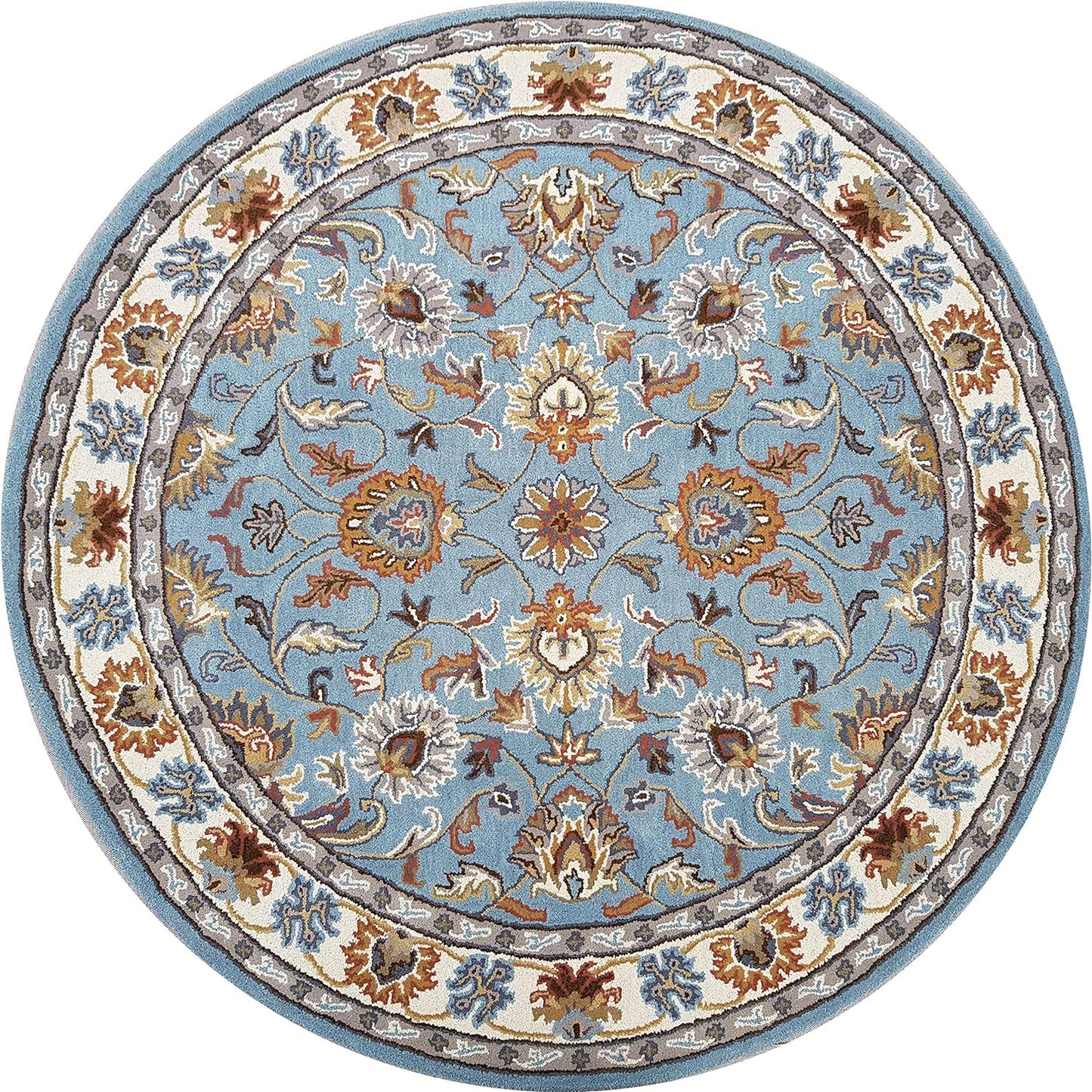 Persian Design Round Table Rug - Soft Blue