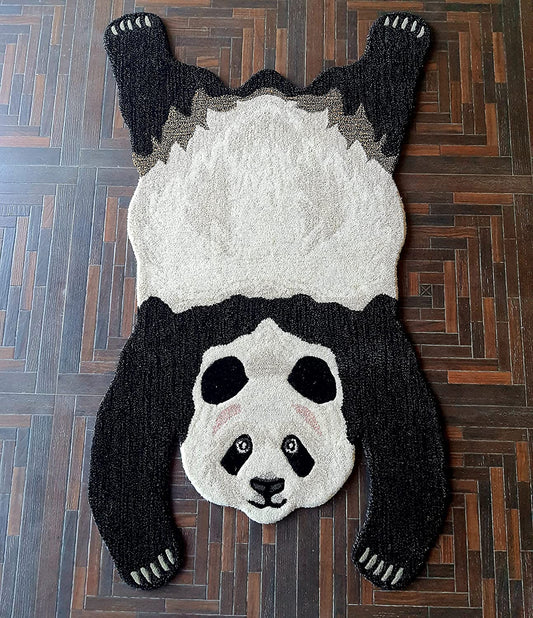 Panda Shape Hand Tufted Animal Rug - White