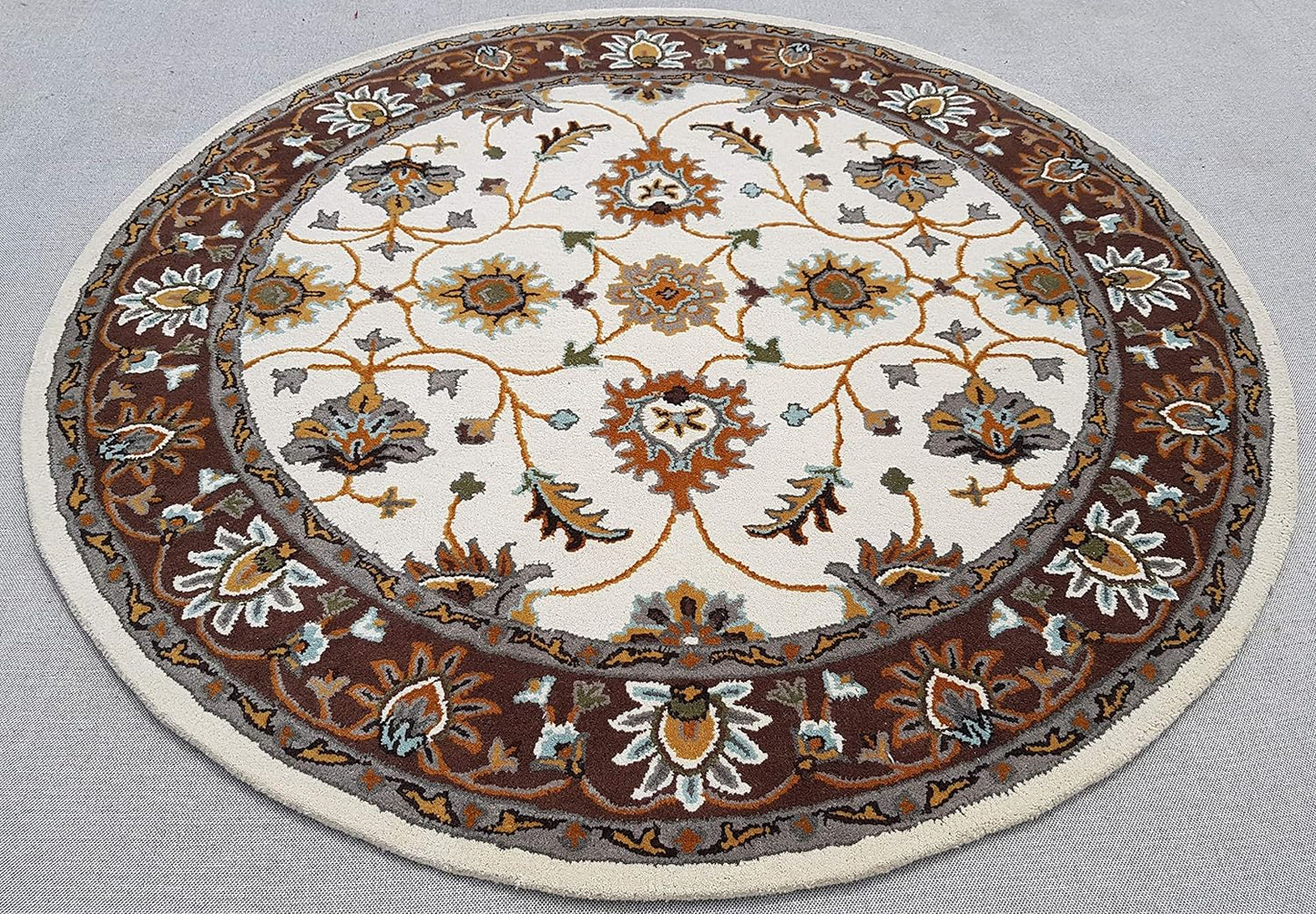 Persian Design Round Table Rug - Ivory