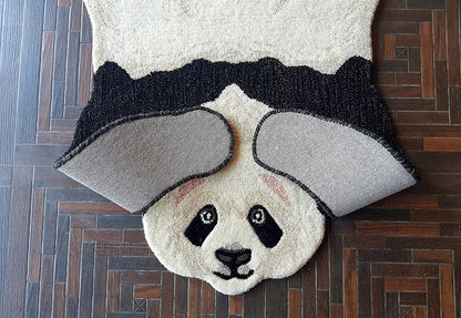 Panda Shape Hand Tufted Animal Rug - White