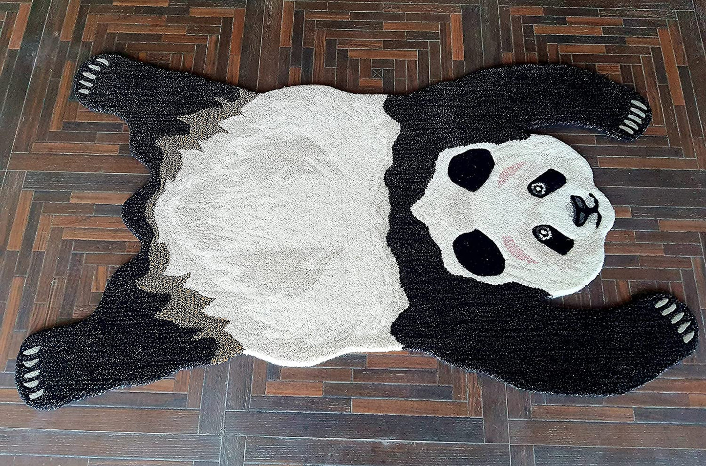 Panda Shape Hand Tufted Animal Rug - White