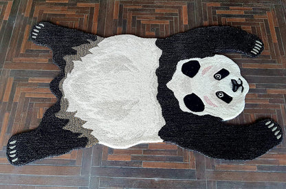 Panda Shape Hand Tufted Animal Rug - White