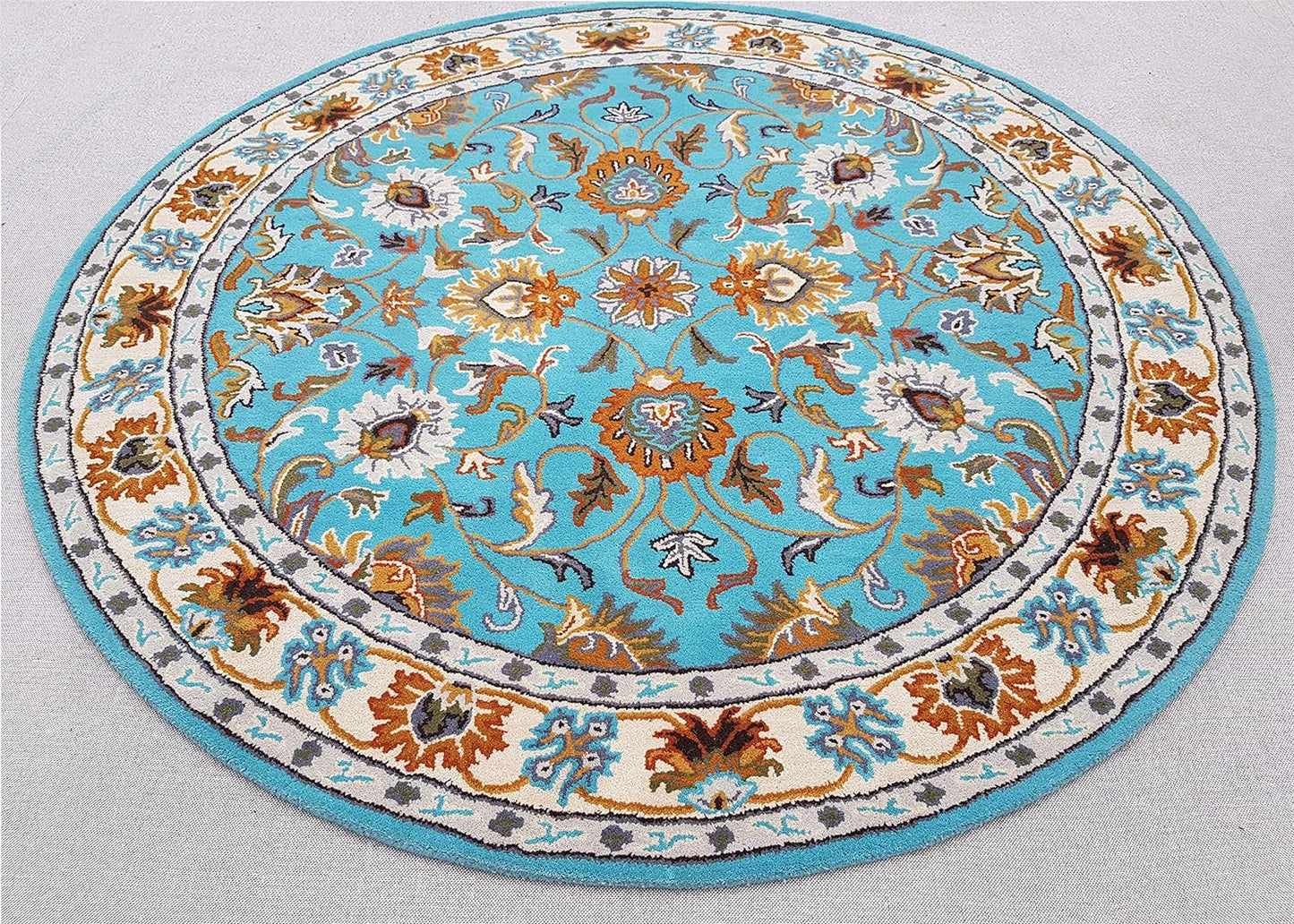 Persian Design Round Table Rug - Sky Blue