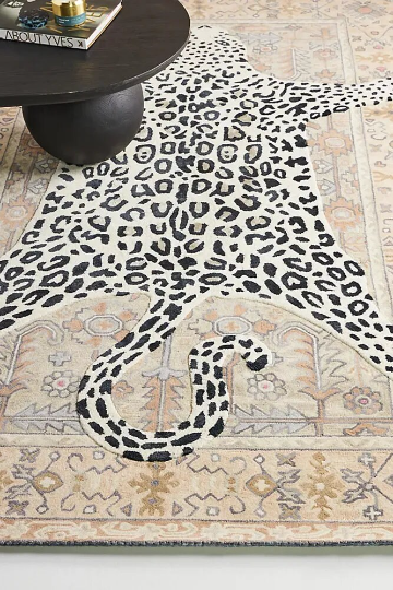 Rida Handloom Handmade Leopard Area Rug Carpet for Bedroom & Living Room - Beige