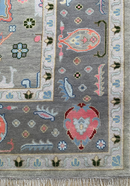 Floral Knotted Oushak Area Rug