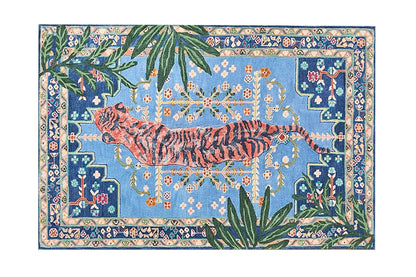 Rida Handloom Handmade Bengal Tiger Area Rug Carpet for Bedroom & Living Room - Blue