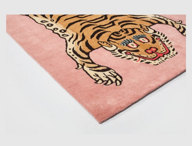 Rida Handloom Handmade Tiger Area Rug Carpet for Bedroom & Living Room - Pink