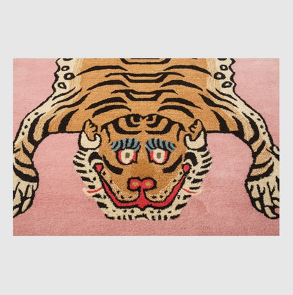 Rida Handloom Handmade Tiger Area Rug Carpet for Bedroom & Living Room - Pink