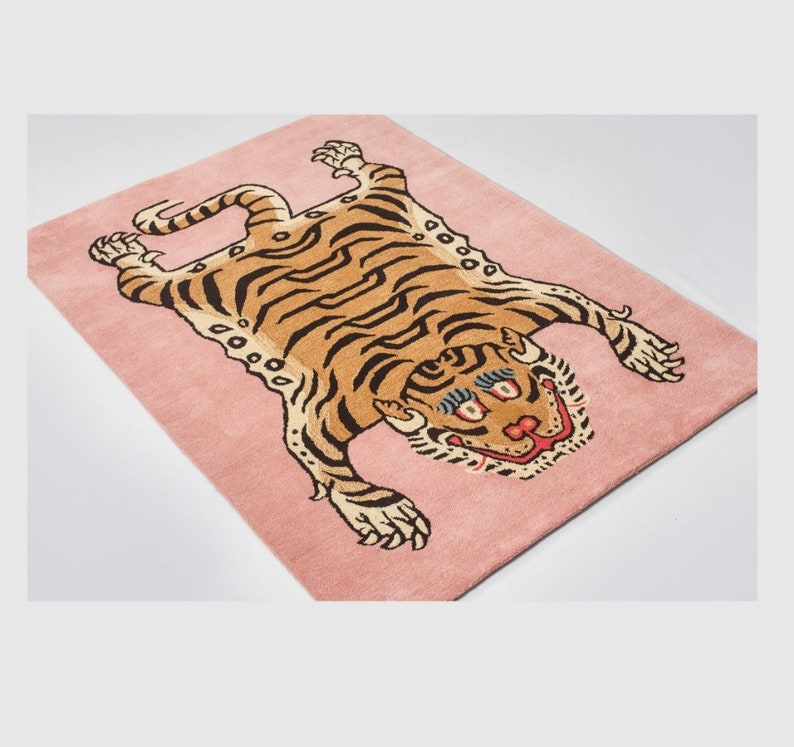 Rida Handloom Handmade Tiger Area Rug Carpet for Bedroom & Living Room - Pink