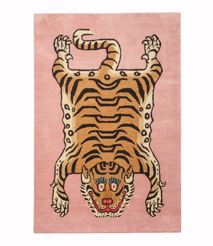 Rida Handloom Handmade Tiger Area Rug Carpet for Bedroom & Living Room - Pink