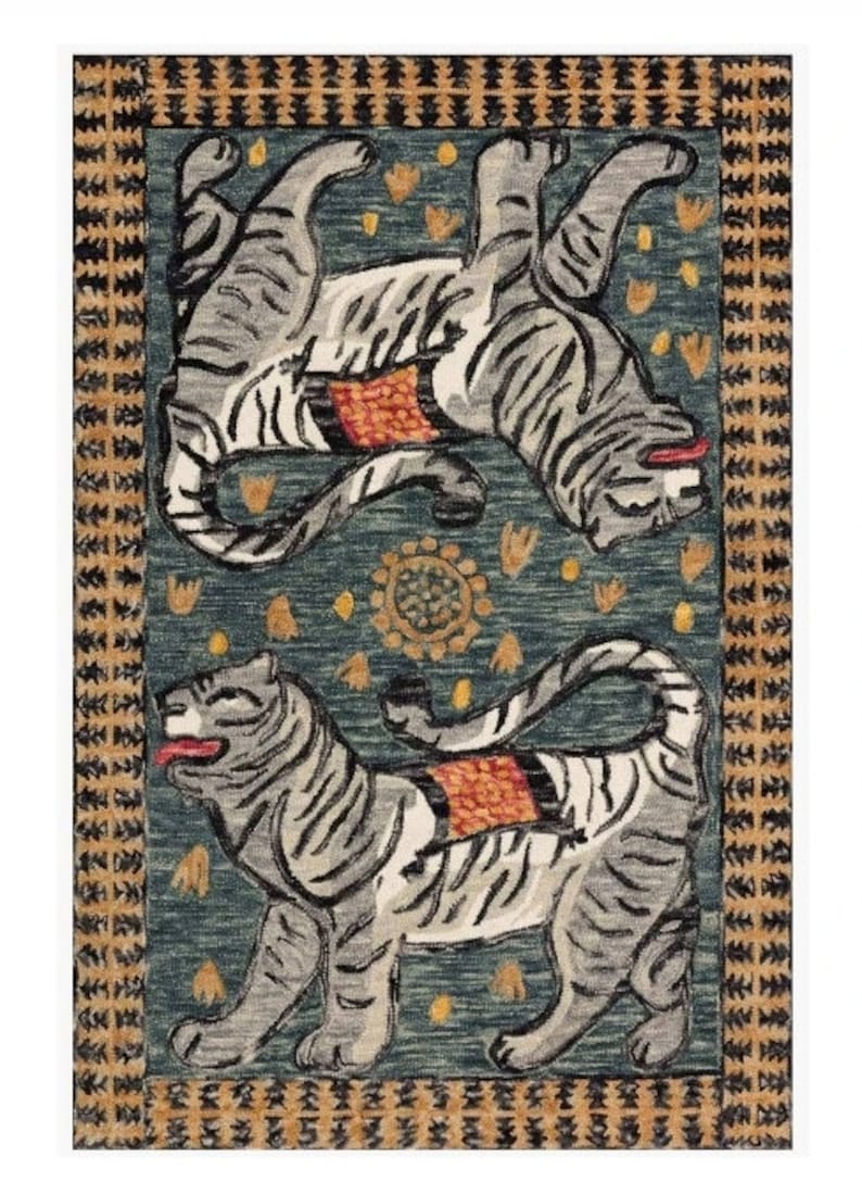 Rida Handloom Handmade Tibetan Tiger Area Rug Carpet for Bedroom & Living Room - Grey