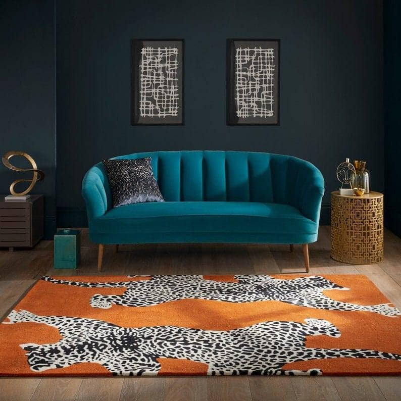 Hand Tufted Leopard Hallway Runner Rug for Bedroom & Stair Treads - Orange