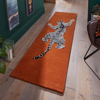 Hand Tufted Leopard Hallway Runner Rug for Bedroom & Stair Treads - Orange