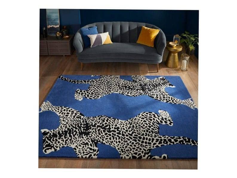 Hand Tufted Leopard Hallway Runner Rug for Bedroom & Stair Treads - Blue