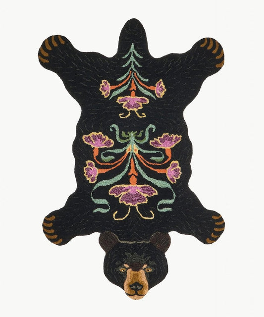 Aztec Bear Shape Hand Tufted Animal Rug - Black