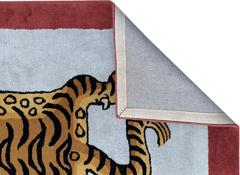 Rida Handloom Handmade Tiger Area Rug Carpet for Bedroom & Living Room - Red