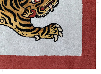 Rida Handloom Handmade Tiger Area Rug Carpet for Bedroom & Living Room - Red