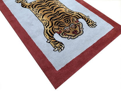 Rida Handloom Handmade Tiger Area Rug Carpet for Bedroom & Living Room - Red