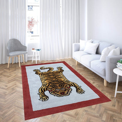 Rida Handloom Handmade Tiger Area Rug Carpet for Bedroom & Living Room - Red