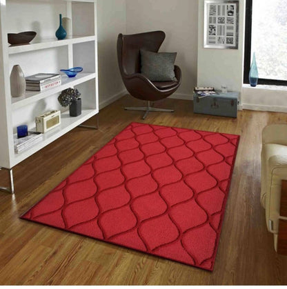 Modern Look Red Colored Stem Rug 100% Woolen Hand Tufted Carpet