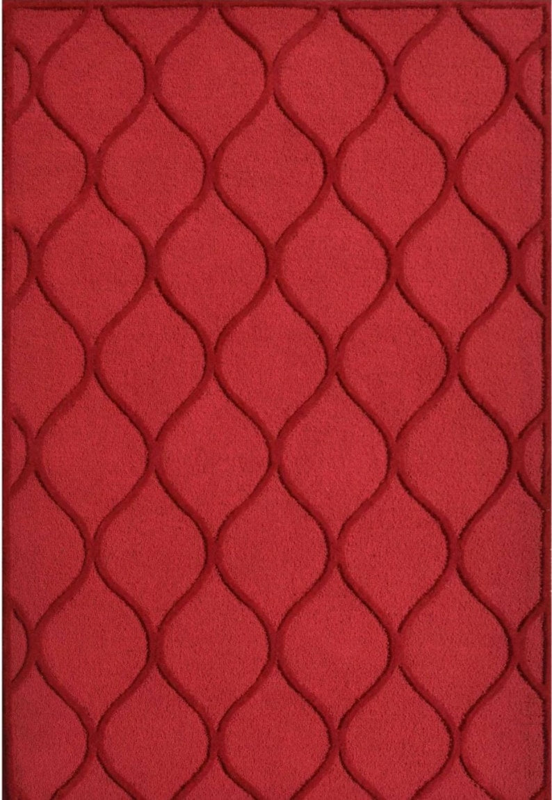 Modern Look Red Colored Stem Rug 100% Woolen Hand Tufted Carpet