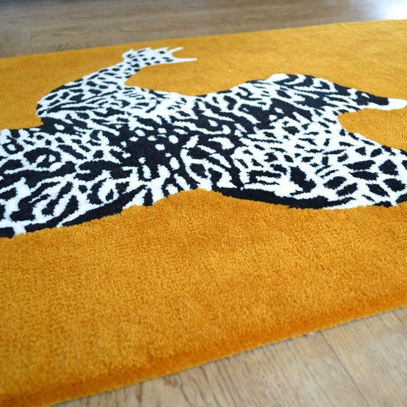 Hand Tufted Leopard Hallway Runner Rug for Bedroom & Stair Treads - Yellow