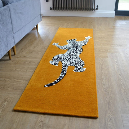 Hand Tufted Leopard Hallway Runner Rug for Bedroom & Stair Treads - Yellow