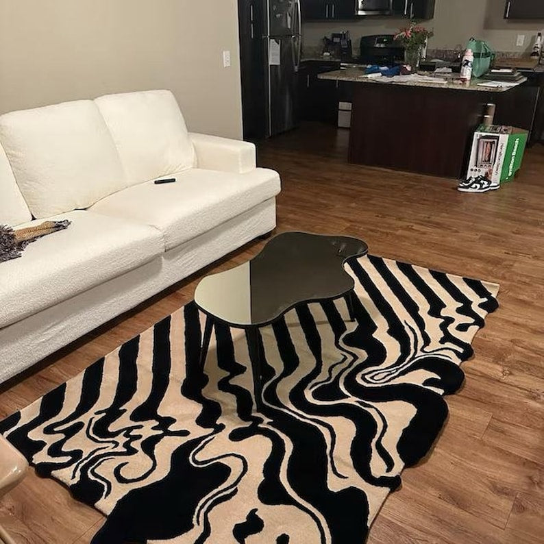 Rida Handloom Hand Tufted Melted Modern Area Rug Carpet for Bedroom & Living Room - Black