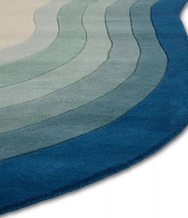 Rida Handloom Handmade Irregular Shape Modern Area Rug Carpet for Bedroom & Living Room - Blue