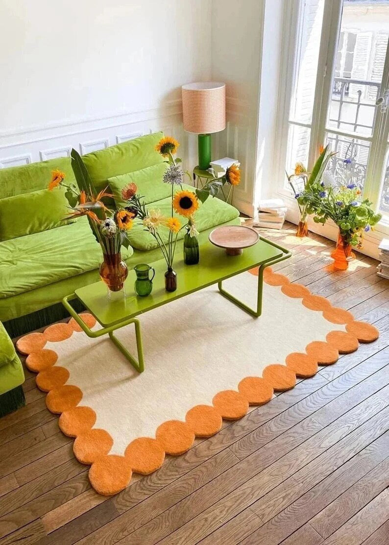 Rida Handloom Handmade Scallop Modern Area Rug Carpet for Bedroom & Living Room - Orange