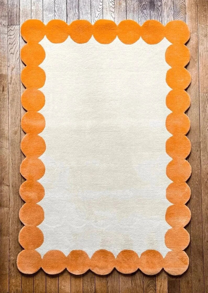 Rida Handloom Handmade Scallop Modern Area Rug Carpet for Bedroom & Living Room - Orange