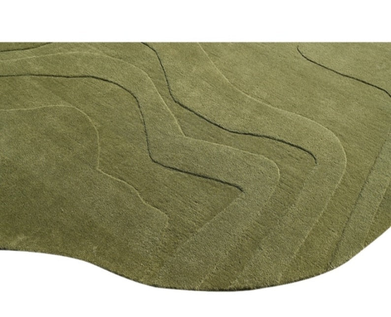 Irregular Shape Hand Tufted Unique Modern Abstract Woolen Area Rugs - Green