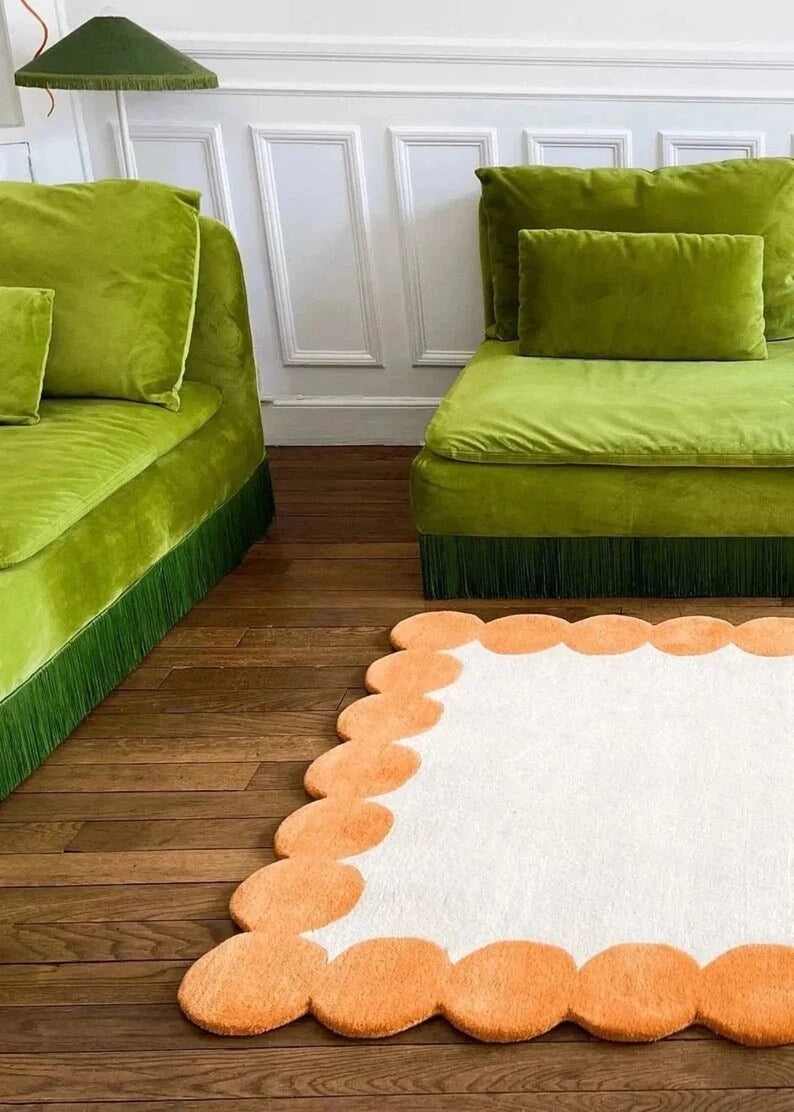 Rida Handloom Handmade Scallop Modern Area Rug Carpet for Bedroom & Living Room - Orange