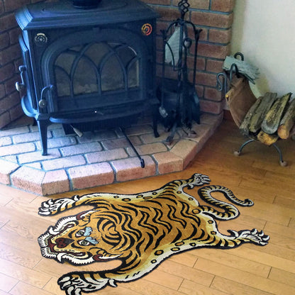 Asian Big Cat Tiger Shape Hand Tufted Animal Rug - Orange