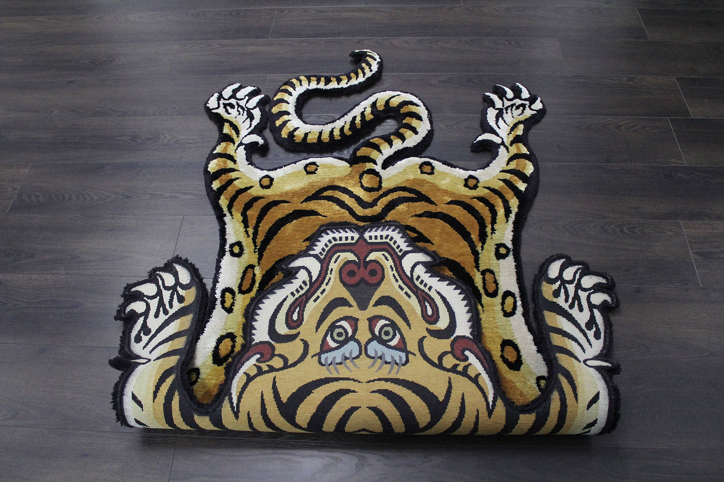 Asian Big Cat Tiger Shape Hand Tufted Animal Rug - Orange