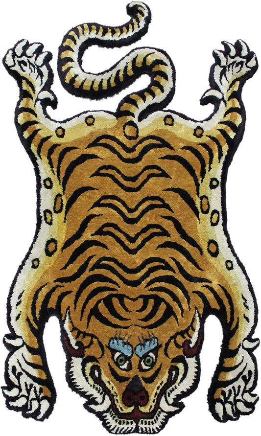 Asian Big Cat Tiger Shape Hand Tufted Animal Rug - Orange