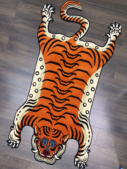 Tibetan Tiger Shape Hand Tufted Animal Rug - Orange