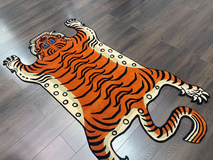 Tibetan Tiger Shape Hand Tufted Animal Rug - Orange