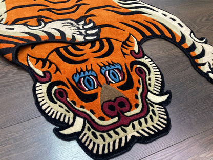 Tibetan Tiger Shape Hand Tufted Animal Rug - Orange